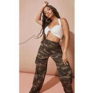 Pretty Little Thing Shape Khaki Camo Cargo Pants Wide Leg Women’s Size 14 NWT